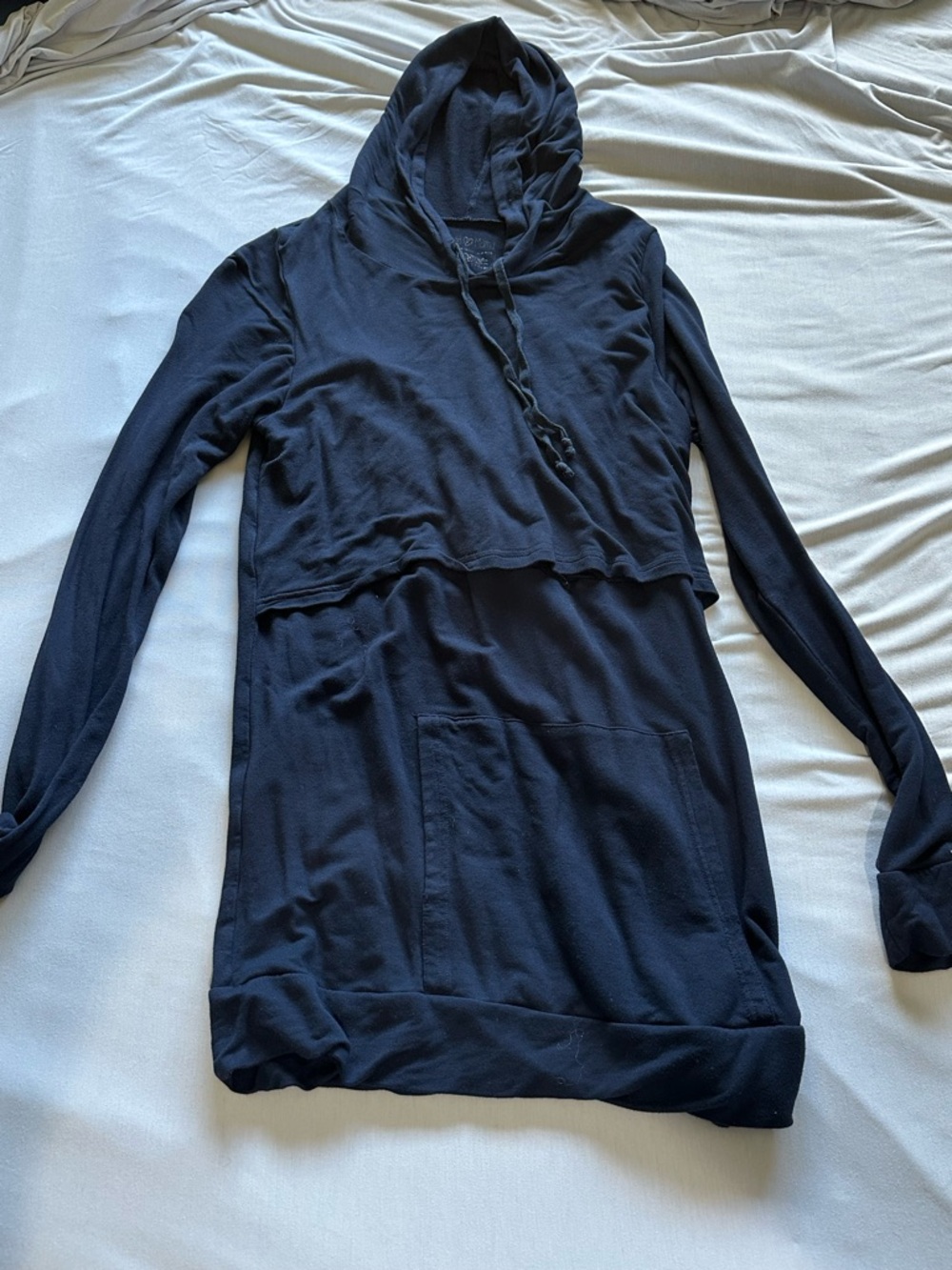 Latched Mama Navy Blue Hooded Longline Pullover Sweatshirt